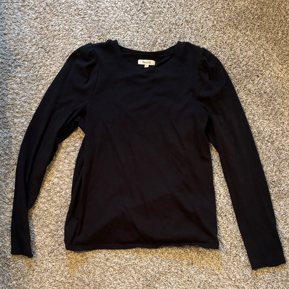 Madewell Classic Black Crew Neck Top puff sleeve